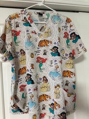 White Disney Princess Graphic Scrub Top - Friendship Goals
